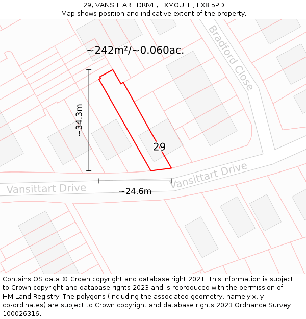29, VANSITTART DRIVE, EXMOUTH, EX8 5PD: Plot and title map