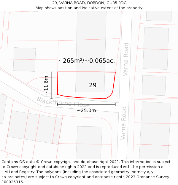 29, VARNA ROAD, BORDON, GU35 0DG: Plot and title map