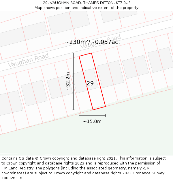 29, VAUGHAN ROAD, THAMES DITTON, KT7 0UF: Plot and title map