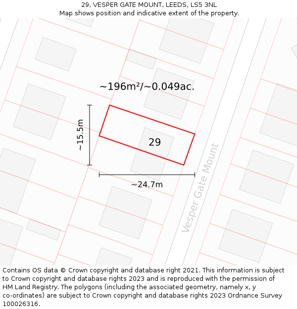 29, VESPER GATE MOUNT, LEEDS, LS5 3NL: Plot and title map