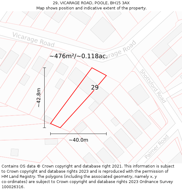 29, VICARAGE ROAD, POOLE, BH15 3AX: Plot and title map