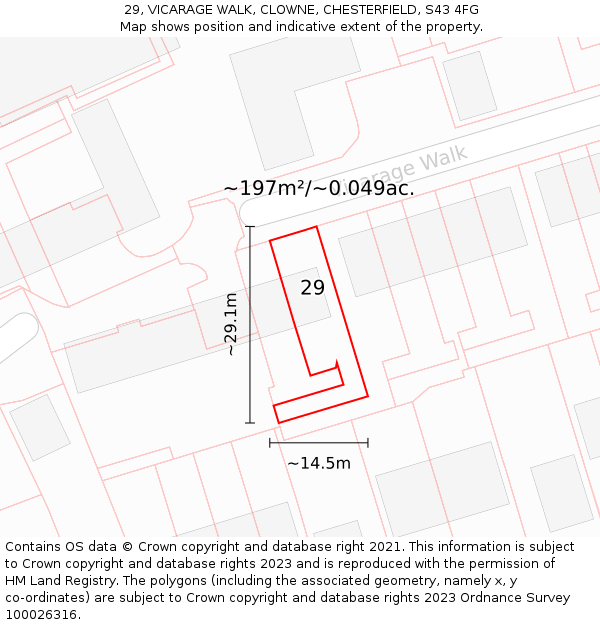 29, VICARAGE WALK, CLOWNE, CHESTERFIELD, S43 4FG: Plot and title map