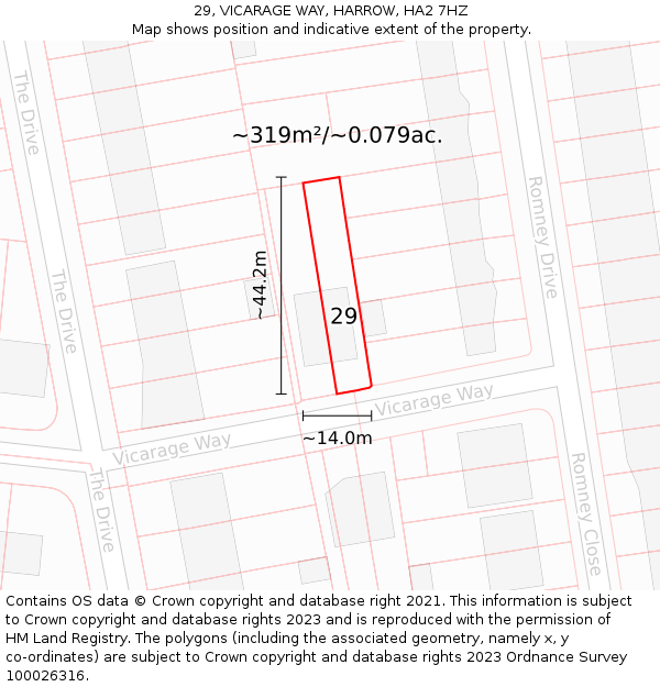 29, VICARAGE WAY, HARROW, HA2 7HZ: Plot and title map