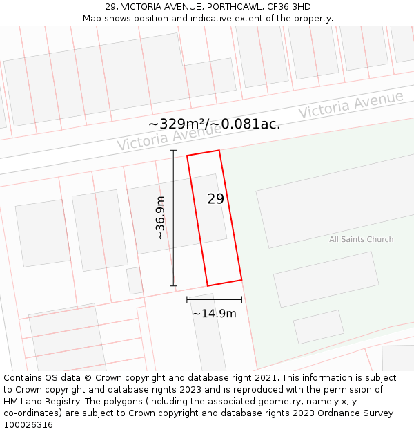 29, VICTORIA AVENUE, PORTHCAWL, CF36 3HD: Plot and title map