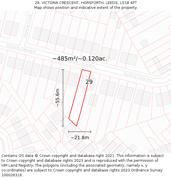 29, VICTORIA CRESCENT, HORSFORTH, LEEDS, LS18 4PT: Plot and title map