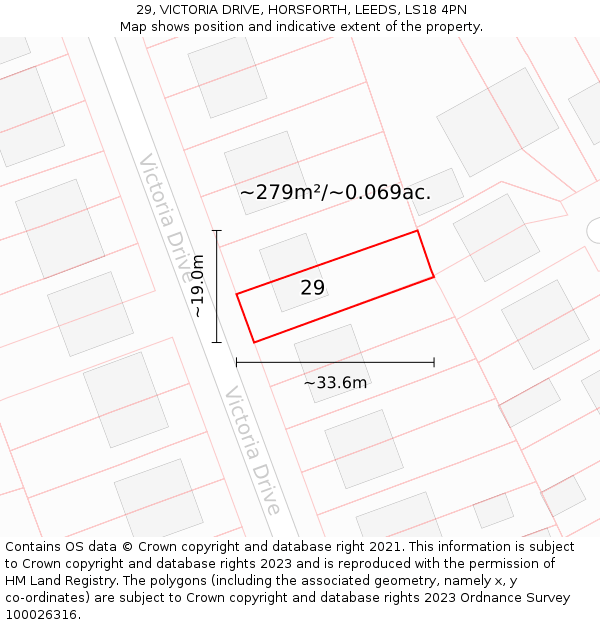 29, VICTORIA DRIVE, HORSFORTH, LEEDS, LS18 4PN: Plot and title map