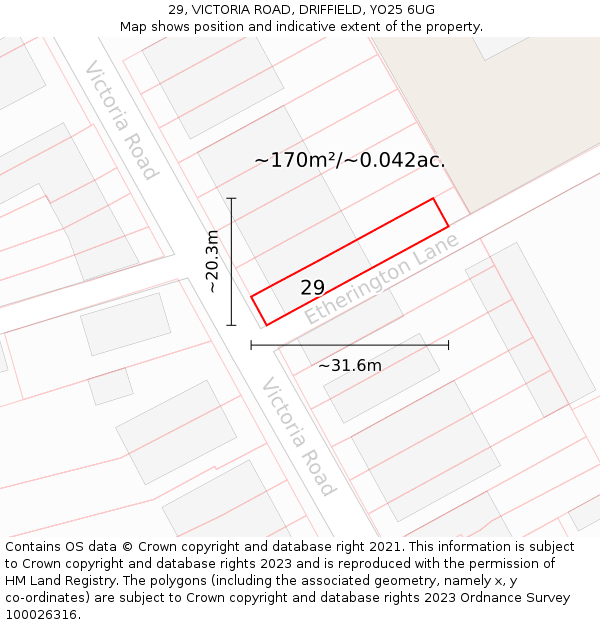 29, VICTORIA ROAD, DRIFFIELD, YO25 6UG: Plot and title map