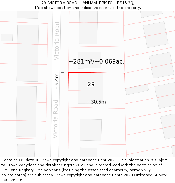 29, VICTORIA ROAD, HANHAM, BRISTOL, BS15 3QJ: Plot and title map