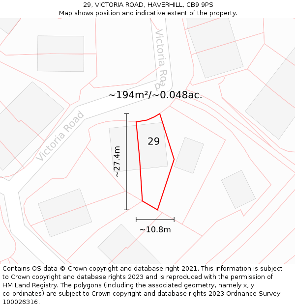 29, VICTORIA ROAD, HAVERHILL, CB9 9PS: Plot and title map