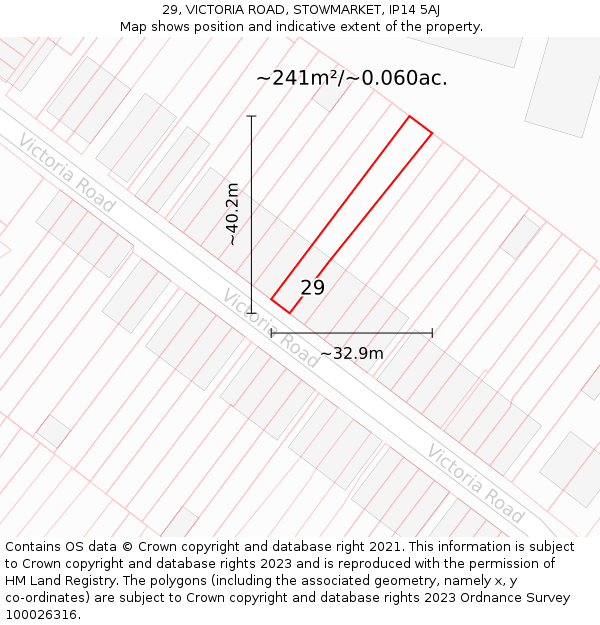 29, VICTORIA ROAD, STOWMARKET, IP14 5AJ: Plot and title map
