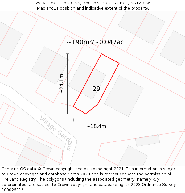 29, VILLAGE GARDENS, BAGLAN, PORT TALBOT, SA12 7LW: Plot and title map