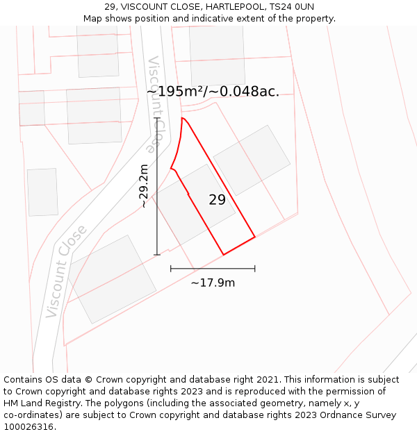 29, VISCOUNT CLOSE, HARTLEPOOL, TS24 0UN: Plot and title map