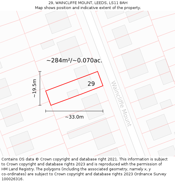 29, WAINCLIFFE MOUNT, LEEDS, LS11 8AH: Plot and title map