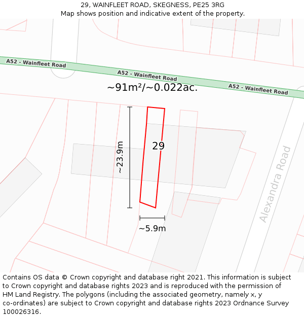 29, WAINFLEET ROAD, SKEGNESS, PE25 3RG: Plot and title map