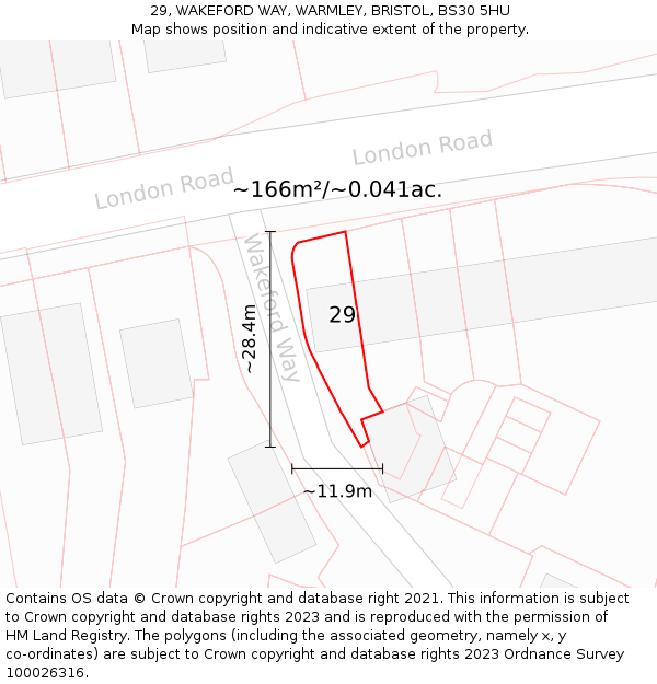 29, WAKEFORD WAY, WARMLEY, BRISTOL, BS30 5HU: Plot and title map
