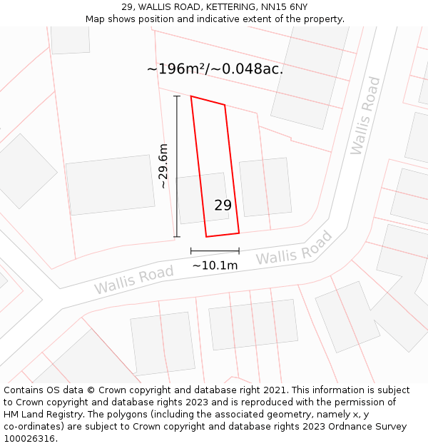 29, WALLIS ROAD, KETTERING, NN15 6NY: Plot and title map