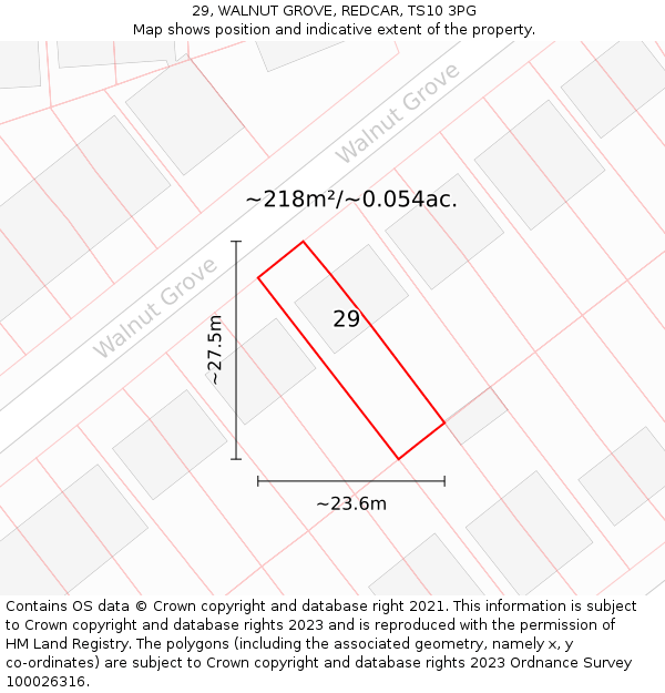 29, WALNUT GROVE, REDCAR, TS10 3PG: Plot and title map