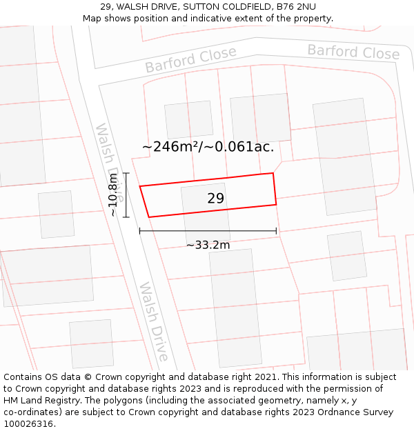 29, WALSH DRIVE, SUTTON COLDFIELD, B76 2NU: Plot and title map