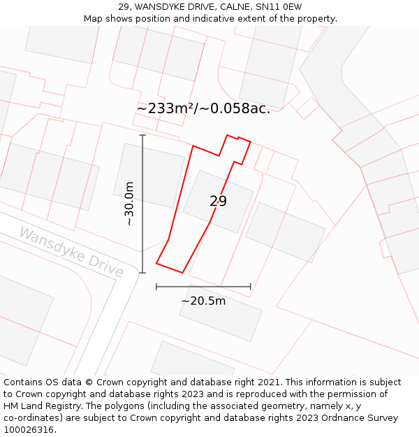 29, WANSDYKE DRIVE, CALNE, SN11 0EW: Plot and title map