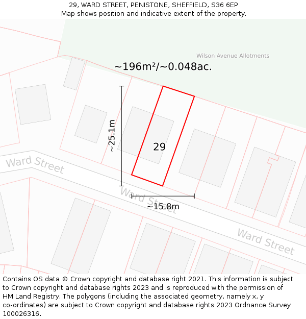 29, WARD STREET, PENISTONE, SHEFFIELD, S36 6EP: Plot and title map