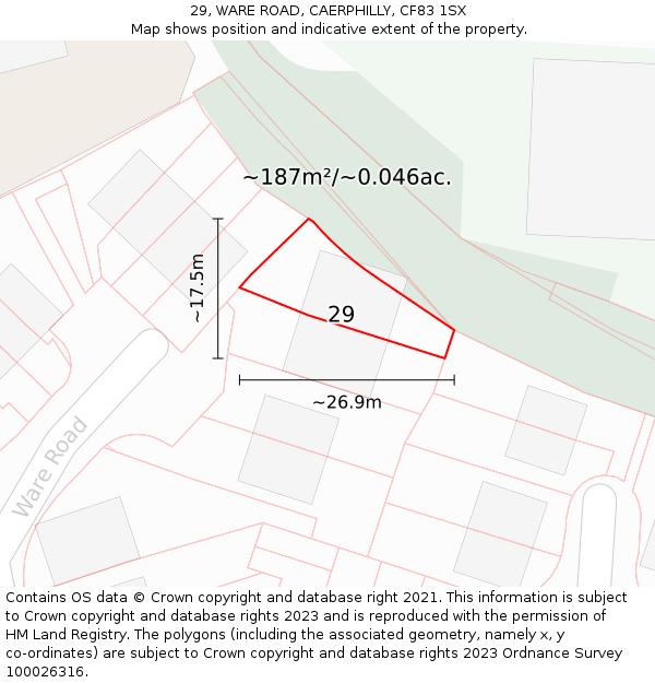 29, WARE ROAD, CAERPHILLY, CF83 1SX: Plot and title map