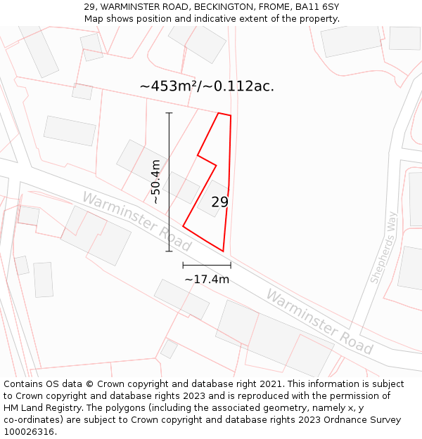 29, WARMINSTER ROAD, BECKINGTON, FROME, BA11 6SY: Plot and title map