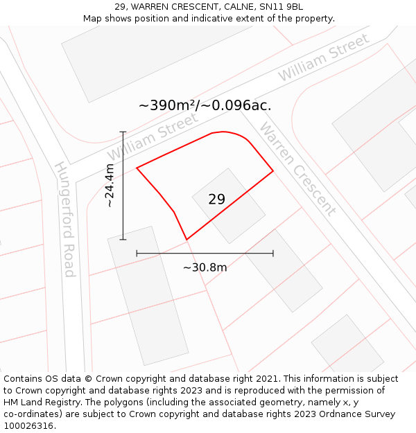 29, WARREN CRESCENT, CALNE, SN11 9BL: Plot and title map
