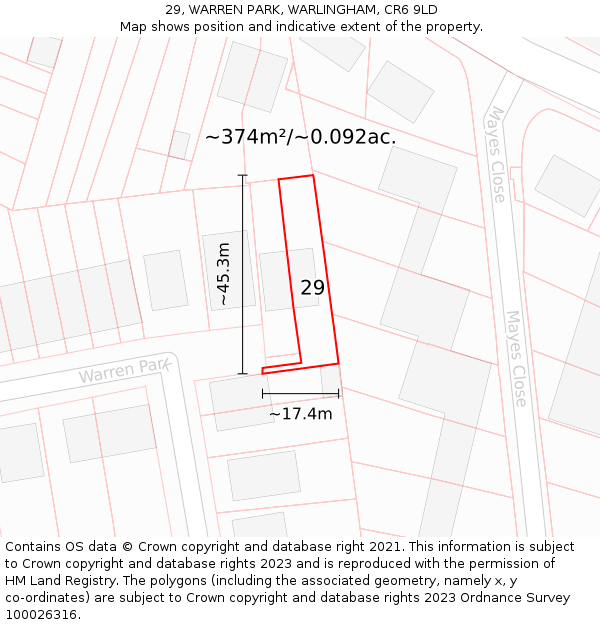 29, WARREN PARK, WARLINGHAM, CR6 9LD: Plot and title map