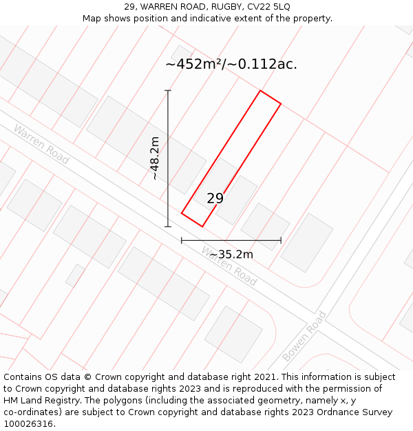 29, WARREN ROAD, RUGBY, CV22 5LQ: Plot and title map