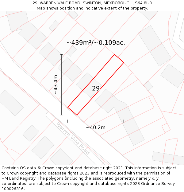29, WARREN VALE ROAD, SWINTON, MEXBOROUGH, S64 8UR: Plot and title map