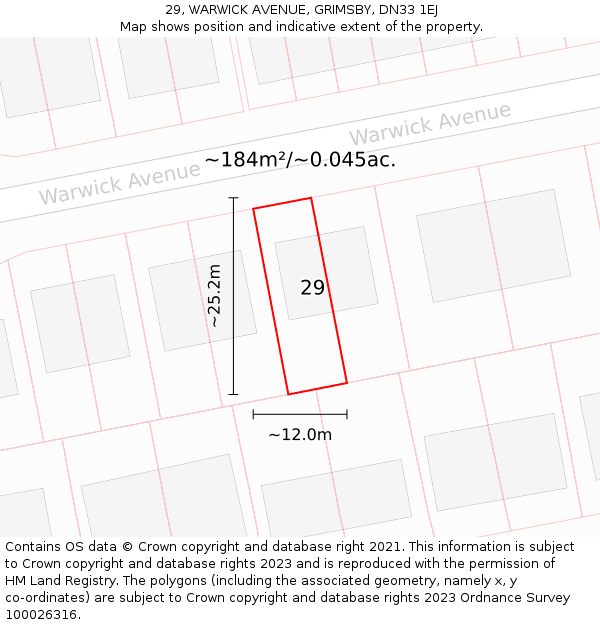 29, WARWICK AVENUE, GRIMSBY, DN33 1EJ: Plot and title map