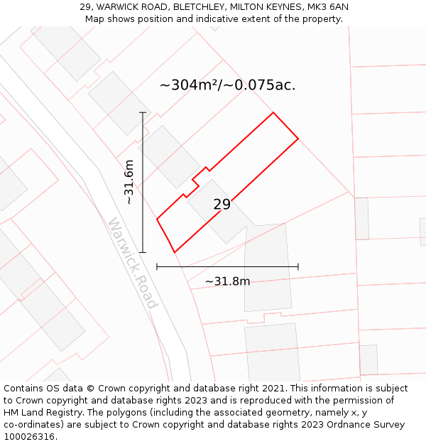 29, WARWICK ROAD, BLETCHLEY, MILTON KEYNES, MK3 6AN: Plot and title map