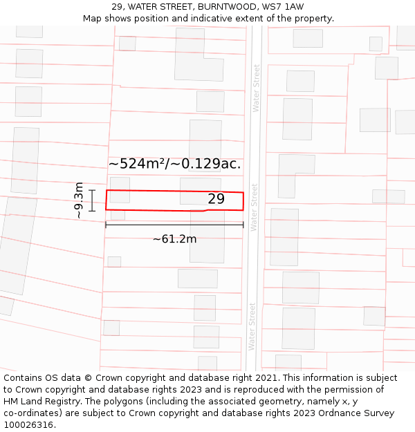 29, WATER STREET, BURNTWOOD, WS7 1AW: Plot and title map