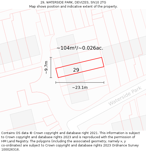 29, WATERSIDE PARK, DEVIZES, SN10 2TG: Plot and title map