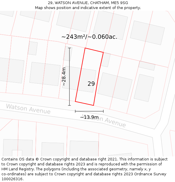 29, WATSON AVENUE, CHATHAM, ME5 9SG: Plot and title map
