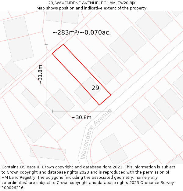29, WAVENDENE AVENUE, EGHAM, TW20 8JX: Plot and title map