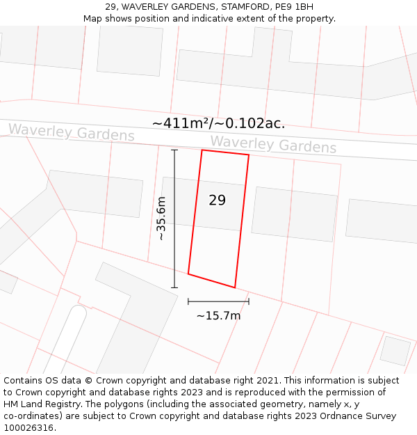 29, WAVERLEY GARDENS, STAMFORD, PE9 1BH: Plot and title map