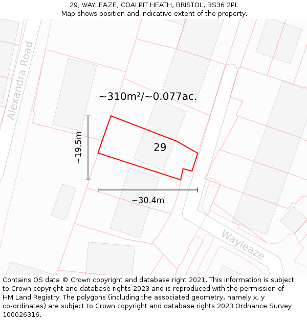 29, WAYLEAZE, COALPIT HEATH, BRISTOL, BS36 2PL: Plot and title map