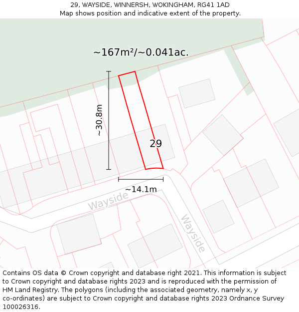 29, WAYSIDE, WINNERSH, WOKINGHAM, RG41 1AD: Plot and title map