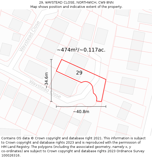29, WAYSTEAD CLOSE, NORTHWICH, CW9 8NN: Plot and title map