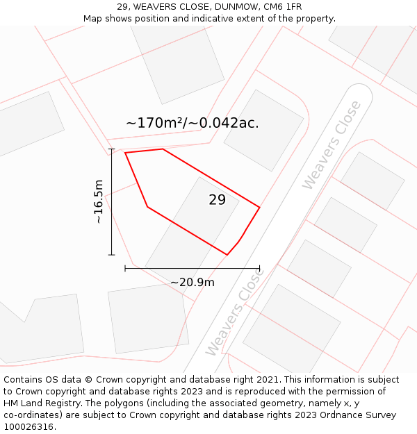 29, WEAVERS CLOSE, DUNMOW, CM6 1FR: Plot and title map