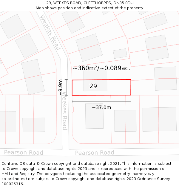 29, WEEKES ROAD, CLEETHORPES, DN35 0DU: Plot and title map