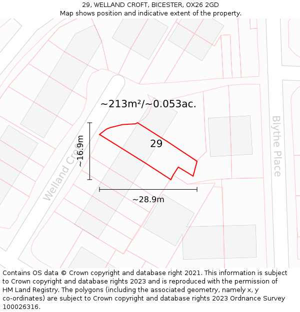 29, WELLAND CROFT, BICESTER, OX26 2GD: Plot and title map