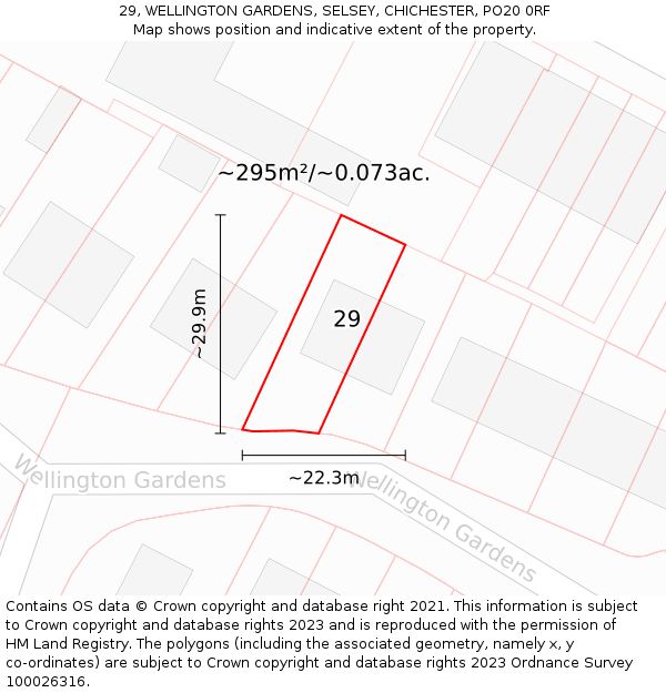 29, WELLINGTON GARDENS, SELSEY, CHICHESTER, PO20 0RF: Plot and title map