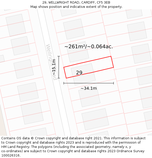 29, WELLWRIGHT ROAD, CARDIFF, CF5 3EB: Plot and title map