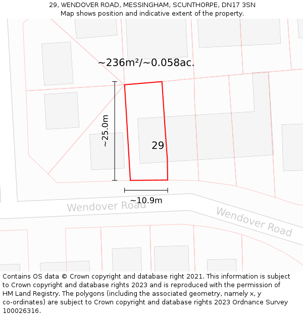 29, WENDOVER ROAD, MESSINGHAM, SCUNTHORPE, DN17 3SN: Plot and title map