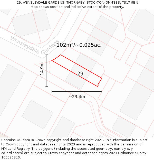29, WENSLEYDALE GARDENS, THORNABY, STOCKTON-ON-TEES, TS17 9BN: Plot and title map