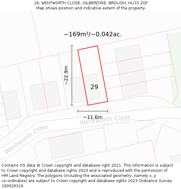 29, WENTWORTH CLOSE, GILBERDYKE, BROUGH, HU15 2GF: Plot and title map