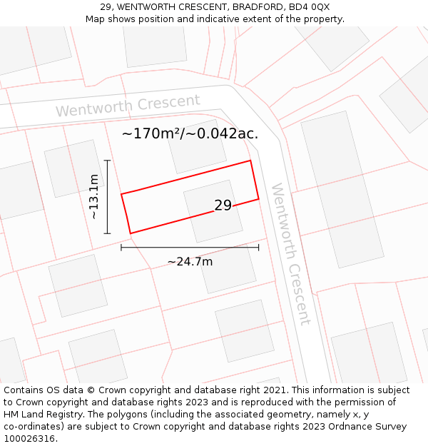 29, WENTWORTH CRESCENT, BRADFORD, BD4 0QX: Plot and title map