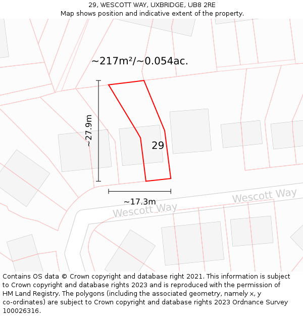 29, WESCOTT WAY, UXBRIDGE, UB8 2RE: Plot and title map